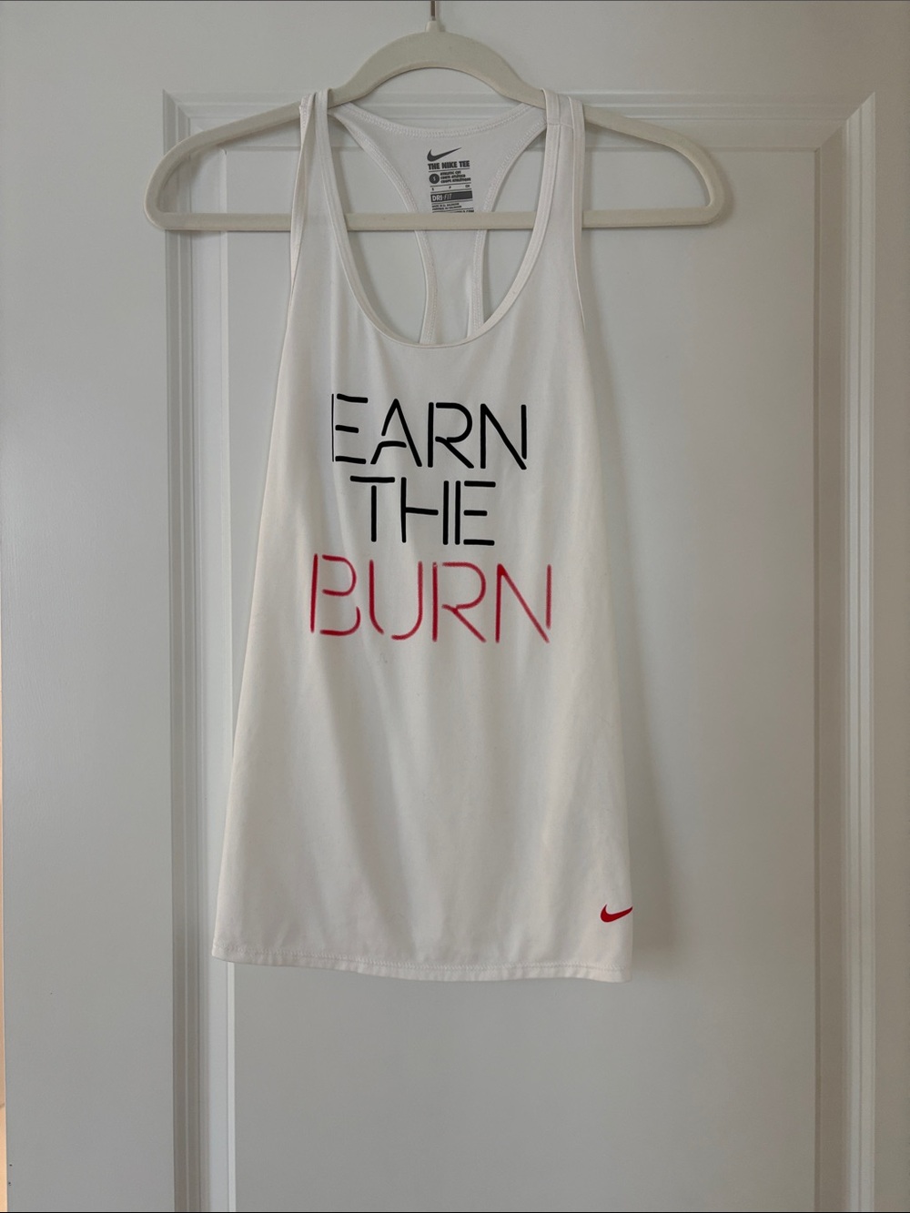 Nike White Racerback Tank with 'Earn The Burn' Graphic